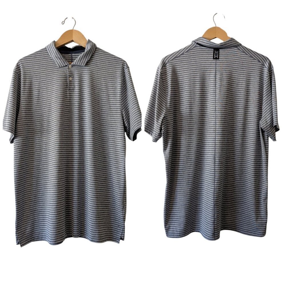 NIKE Tiger Woods Men's T Shirt Size Large Shorts Sleeves Striped Golf Shirt